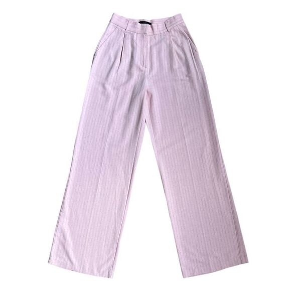 PINKO Stripe High Waist Flared Wide Cut Leg Light Pink Casual Size M USA 40 IT - Picture 1 of 8